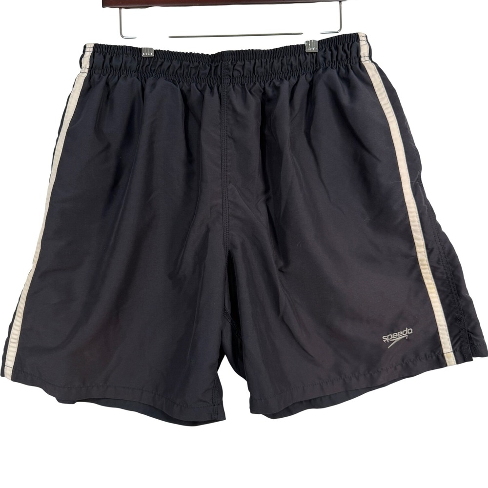 Speedo Mens XL Swim Trunks Navy Blue Striped Mesh Lined Beachwear‎ Water Sports